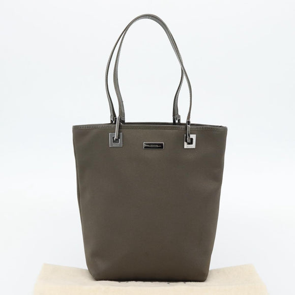 GUCCI Tote Bag Satin Khaki Silver 002 1099 Auth 182156