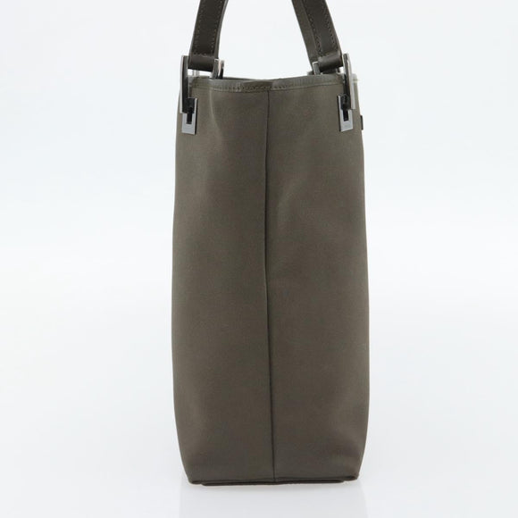GUCCI Tote Bag Satin Khaki Silver 002 1099 Auth 182156