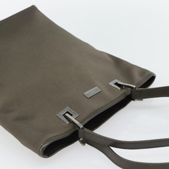 GUCCI Tote Bag Satin Khaki Silver 002 1099 Auth 182156