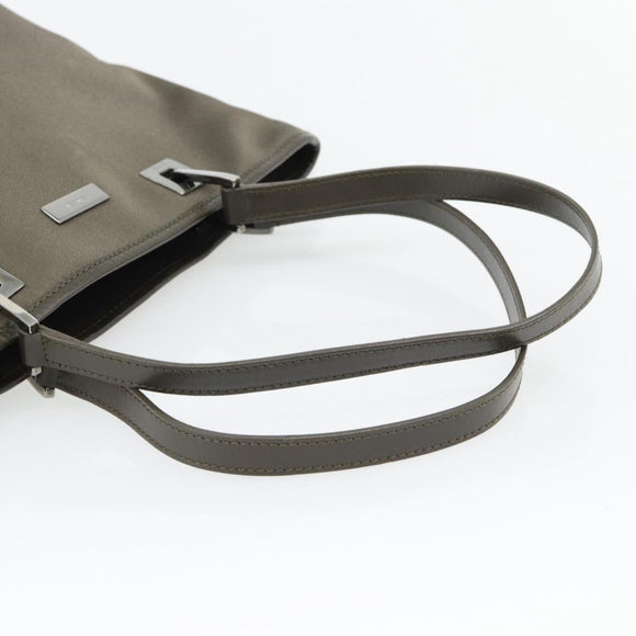 GUCCI Tote Bag Satin Khaki Silver 002 1099 Auth 182156