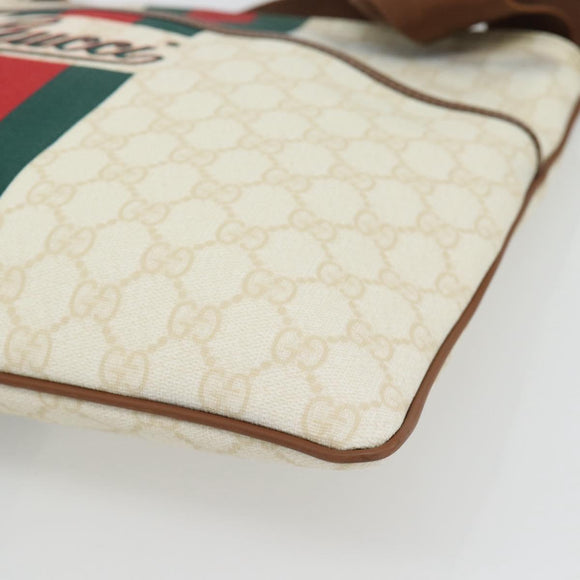 GUCCI GG Supreme Web Sherry Line Bag PVC White Red Green 189816 Auth 182157A