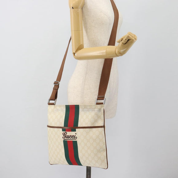 GUCCI GG Supreme Web Sherry Line Bag PVC White Red Green 189816 Auth 182157A
