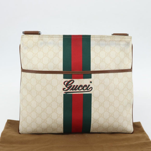 GUCCI GG Supreme Web Sherry Line Bag PVC White Red Green 189816 Auth 182157A