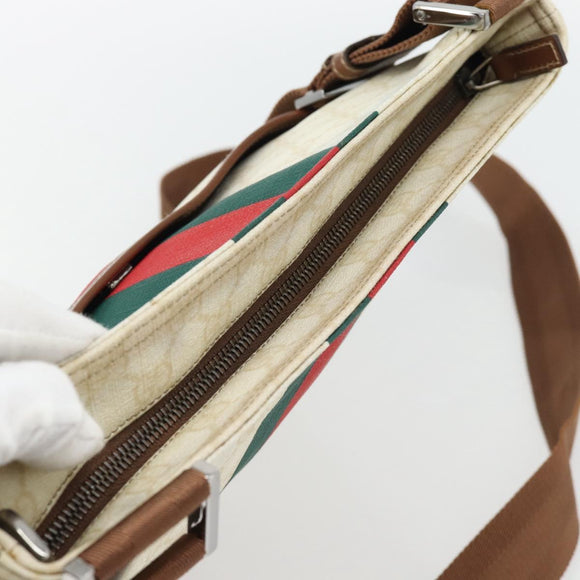 GUCCI GG Supreme Web Sherry Line Bag PVC White Red Green 189816 Auth 182157A