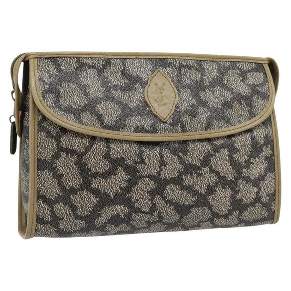 SAINT LAURENT Clutch Bag PVC Canvas Gray Auth 182160