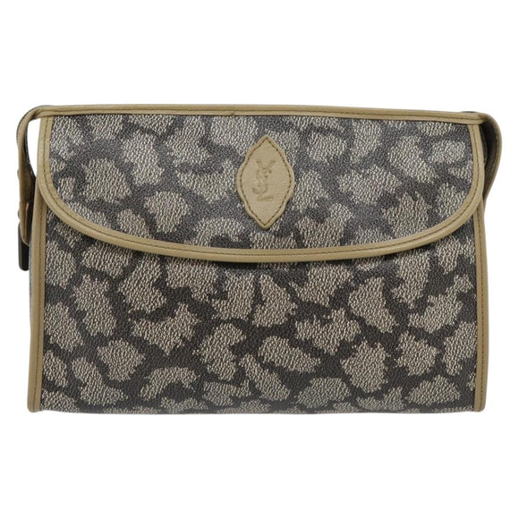 SAINT LAURENT Clutch Bag PVC Canvas Gray Auth 182160