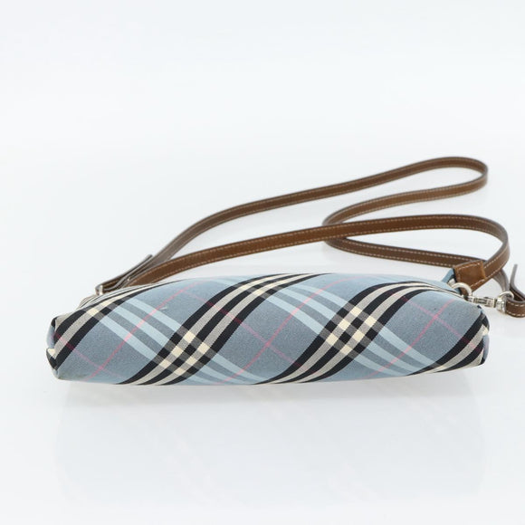 BURBERRY Nova Check Blue Label Bag Canvas 2way Light Blue Silver Auth 182163
