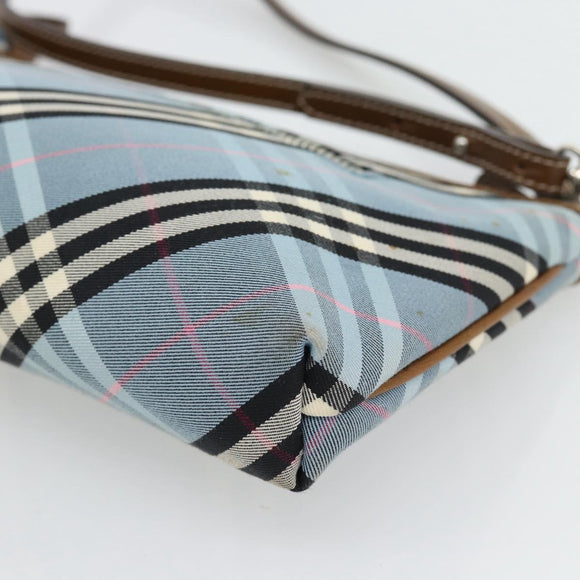 BURBERRY Nova Check Blue Label Bag Canvas 2way Light Blue Silver Auth 182163