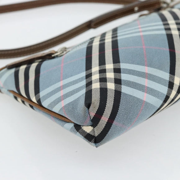 BURBERRY Nova Check Blue Label Bag Canvas 2way Light Blue Silver Auth 182163