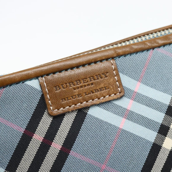 BURBERRY Nova Check Blue Label Bag Canvas 2way Light Blue Silver Auth 182163