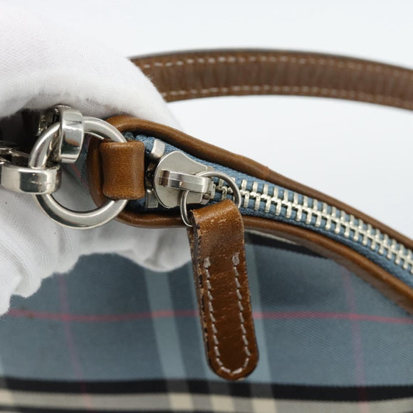BURBERRY Nova Check Blue Label Bag Canvas 2way Light Blue Silver Auth 182163