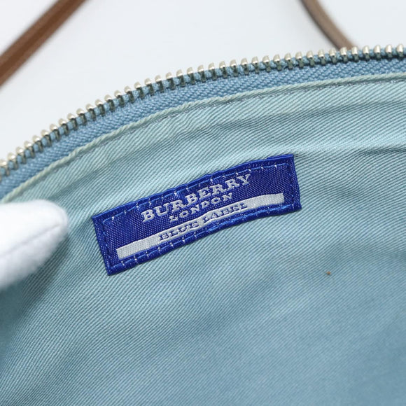 BURBERRY Nova Check Blue Label Bag Canvas 2way Light Blue Silver Auth 182163