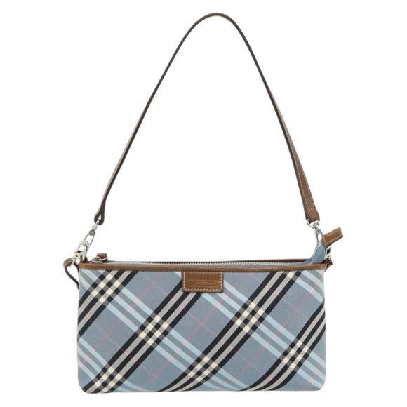 BURBERRY Nova Check Blue Label Bag Canvas 2way Light Blue Silver Auth 182163