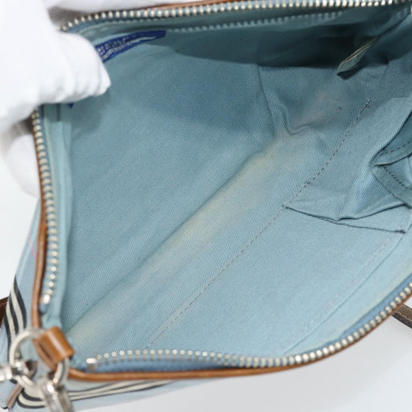 BURBERRY Nova Check Blue Label Bag Canvas 2way Light Blue Silver Auth 182163
