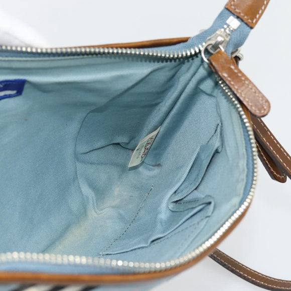 BURBERRY Nova Check Blue Label Bag Canvas 2way Light Blue Silver Auth 182163