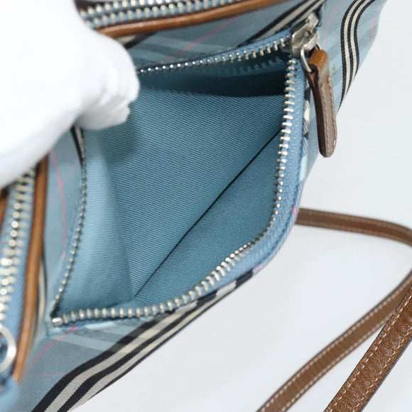 BURBERRY Nova Check Blue Label Bag Canvas 2way Light Blue Silver Auth 182163