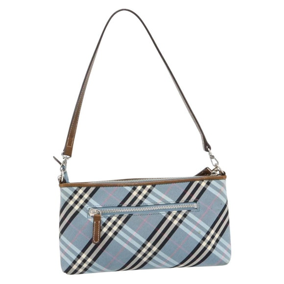 BURBERRY Nova Check Blue Label Bag Canvas 2way Light Blue Silver Auth 182163