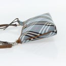 BURBERRY Nova Check Blue Label Bag Canvas 2way Light Blue Silver Auth 182163-3