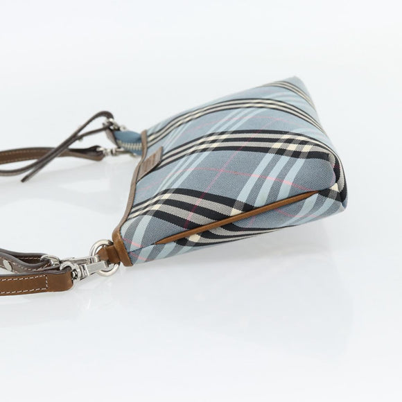 BURBERRY Nova Check Blue Label Bag Canvas 2way Light Blue Silver Auth 182163