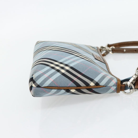 BURBERRY Nova Check Blue Label Bag Canvas 2way Light Blue Silver Auth 182163