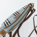 BURBERRY Nova Check Blue Label Bag Canvas 2way Light Blue Silver Auth 182163-6