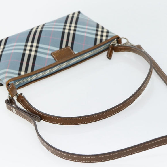 BURBERRY Nova Check Blue Label Bag Canvas 2way Light Blue Silver Auth 182163