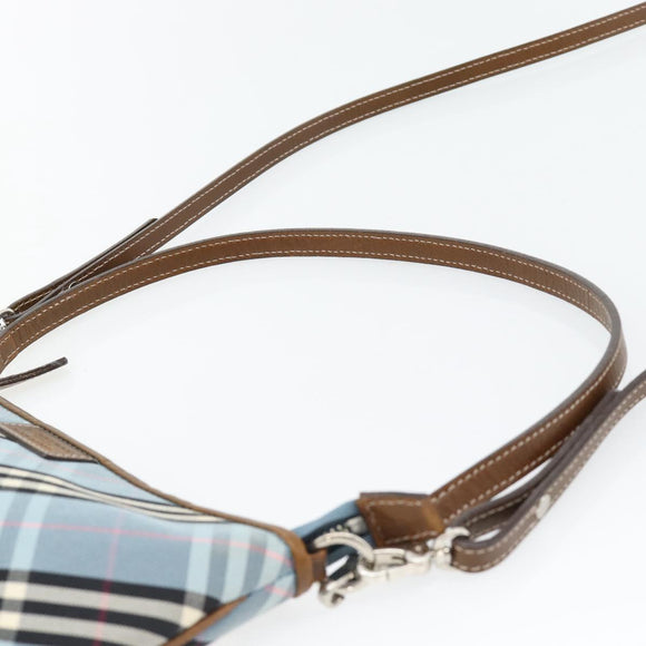 BURBERRY Nova Check Blue Label Bag Canvas 2way Light Blue Silver Auth 182163