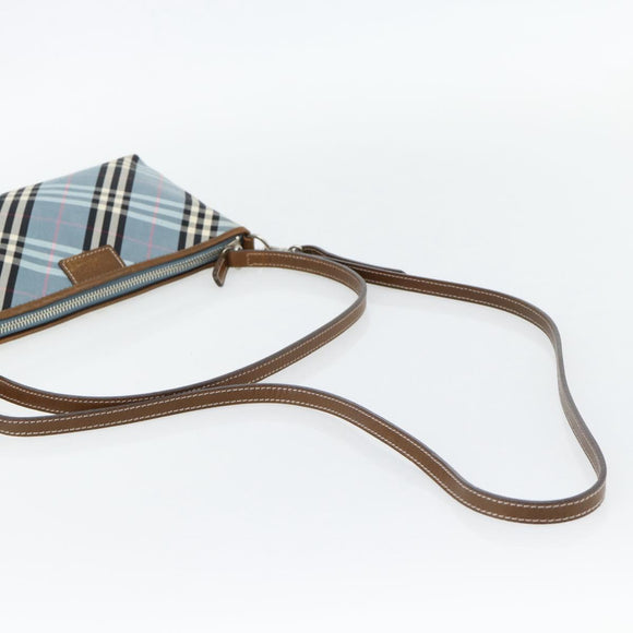 BURBERRY Nova Check Blue Label Bag Canvas 2way Light Blue Silver Auth 182163