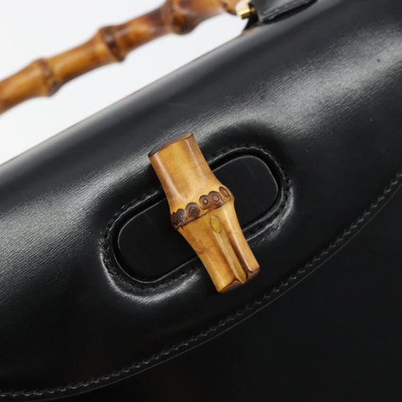 GUCCI Bamboe Handtas Leer Zwart Goud 000 2046 0188 Auth 182167V