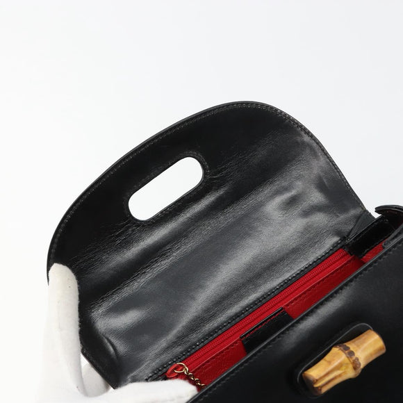 GUCCI Bamboe Handtas Leer Zwart Goud 000 2046 0188 Auth 182167V