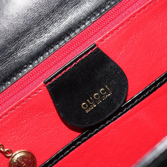 GUCCI Bamboe Handtas Leer Zwart Goud 000 2046 0188 Auth 182167V