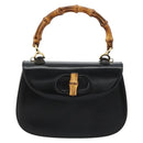 GUCCI Bamboe Handtas Leer Zwart Goud 000 2046 0188 Auth 182167V-13