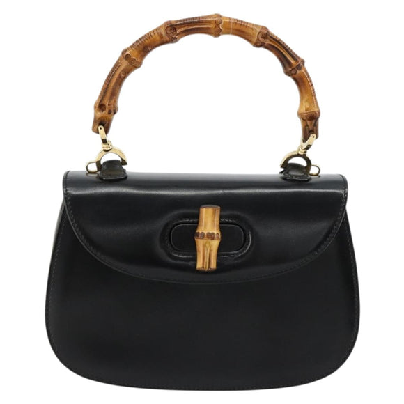 GUCCI Bamboe Handtas Leer Zwart Goud 000 2046 0188 Auth 182167V