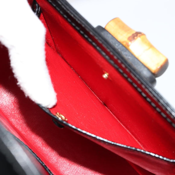GUCCI Bamboe Handtas Leer Zwart Goud 000 2046 0188 Auth 182167V