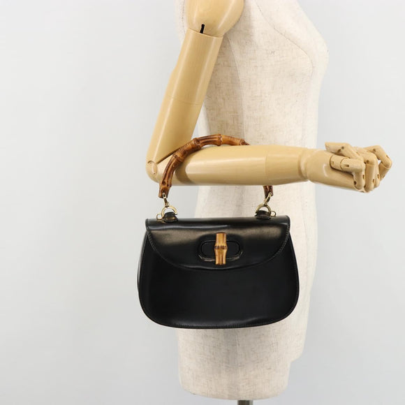 GUCCI Bamboe Handtas Leer Zwart Goud 000 2046 0188 Auth 182167V