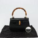 GUCCI Bamboe Handtas Leer Zwart Goud 000 2046 0188 Auth 182167V-12