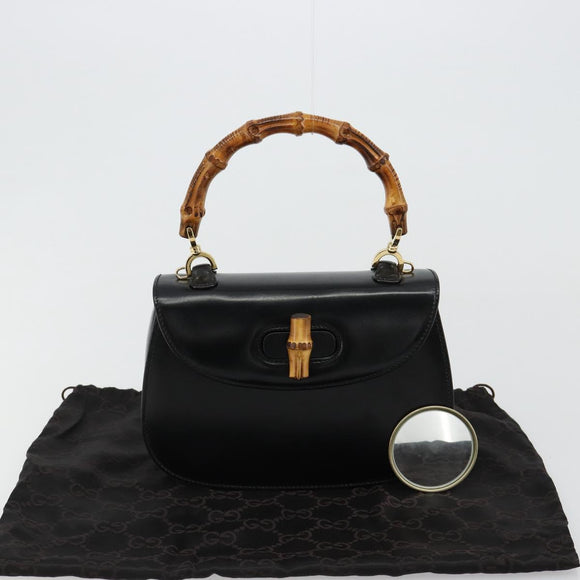 GUCCI Bamboe Handtas Leer Zwart Goud 000 2046 0188 Auth 182167V