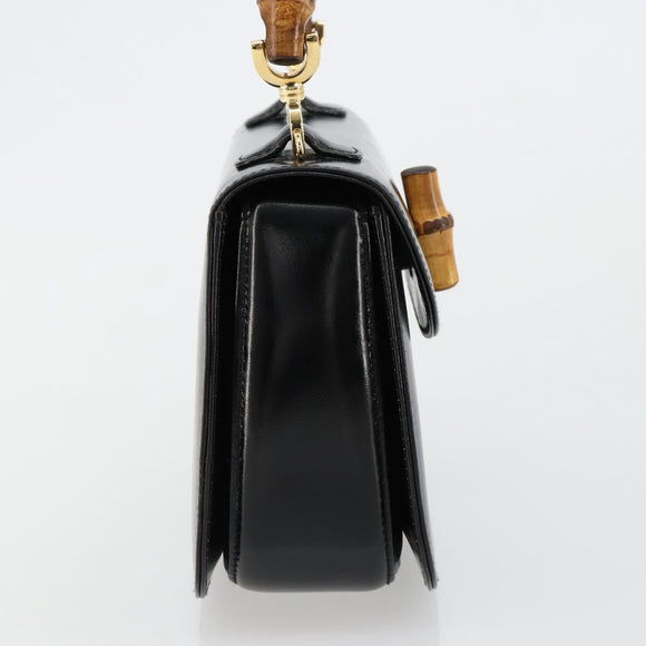 GUCCI Bamboe Handtas Leer Zwart Goud 000 2046 0188 Auth 182167V