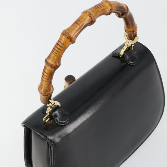 GUCCI Bamboe Handtas Leer Zwart Goud 000 2046 0188 Auth 182167V