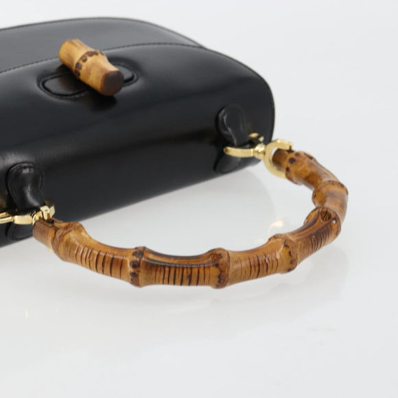 GUCCI Bamboe Handtas Leer Zwart Goud 000 2046 0188 Auth 182167V