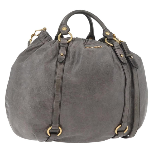 Miu Miu Hand Bag Leather 2way Gray Gold Auth 182170A