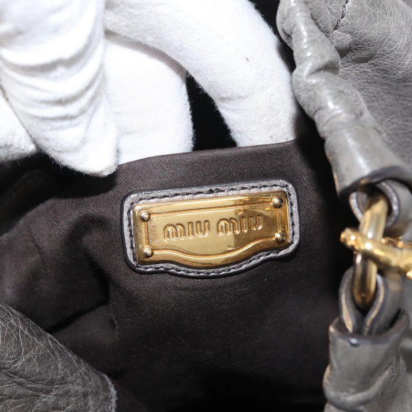 Miu Miu Hand Bag Leather 2way Gray Gold Auth 182170A