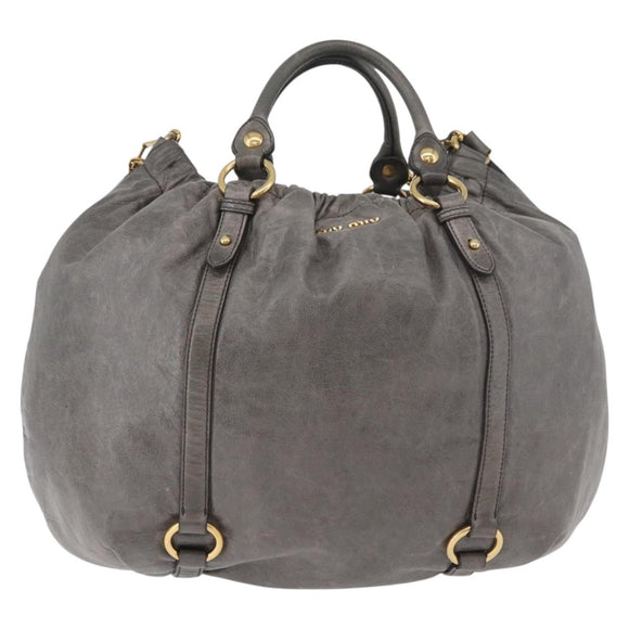 Miu Miu Hand Bag Leather 2way Gray Gold Auth 182170A