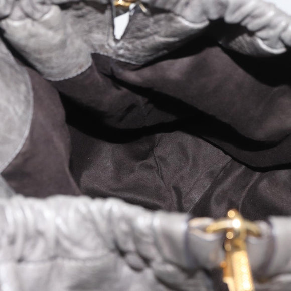 Miu Miu Hand Bag Leather 2way Gray Gold Auth 182170A