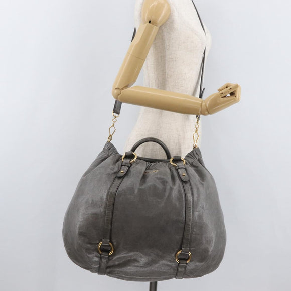 Miu Miu Hand Bag Leather 2way Gray Gold Auth 182170A