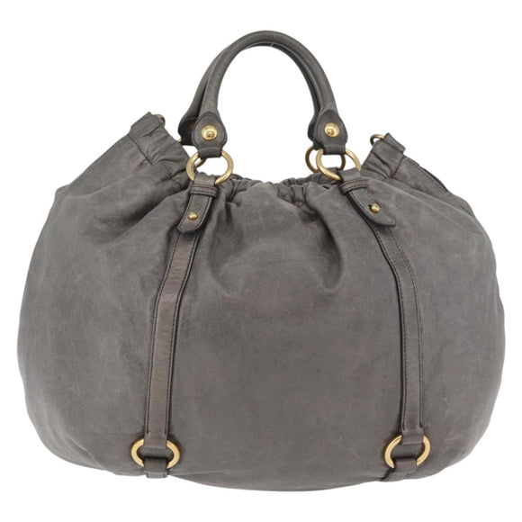Miu Miu Hand Bag Leather 2way Gray Gold Auth 182170A