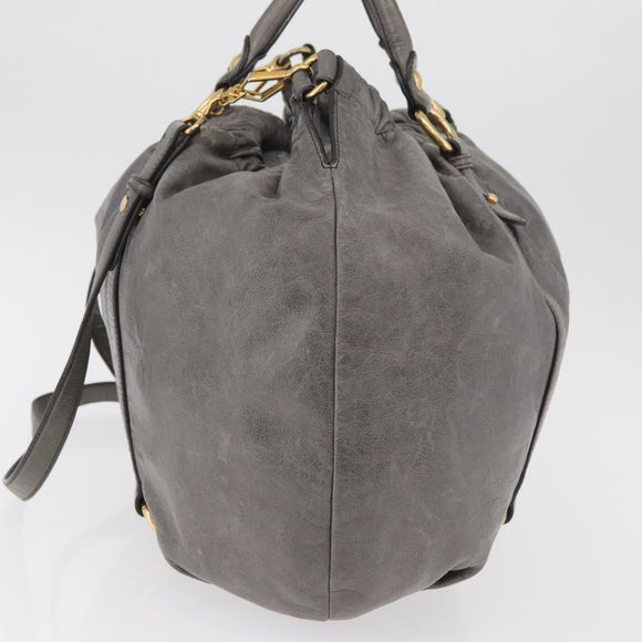 Miu Miu Hand Bag Leather 2way Gray Gold Auth 182170A