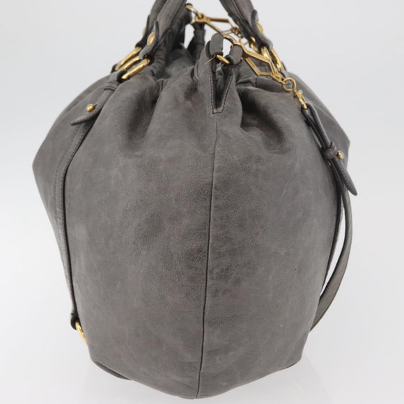 Miu Miu Hand Bag Leather 2way Gray Gold Auth 182170A