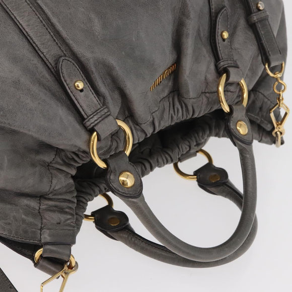 Miu Miu Hand Bag Leather 2way Gray Gold Auth 182170A