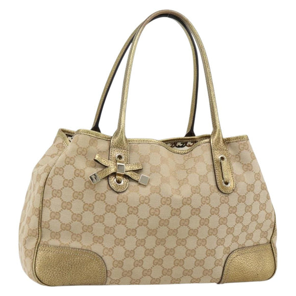 GUCCI GG Canvas Pretty Tote Bag Beige Goud 163805 Auth 182171A
